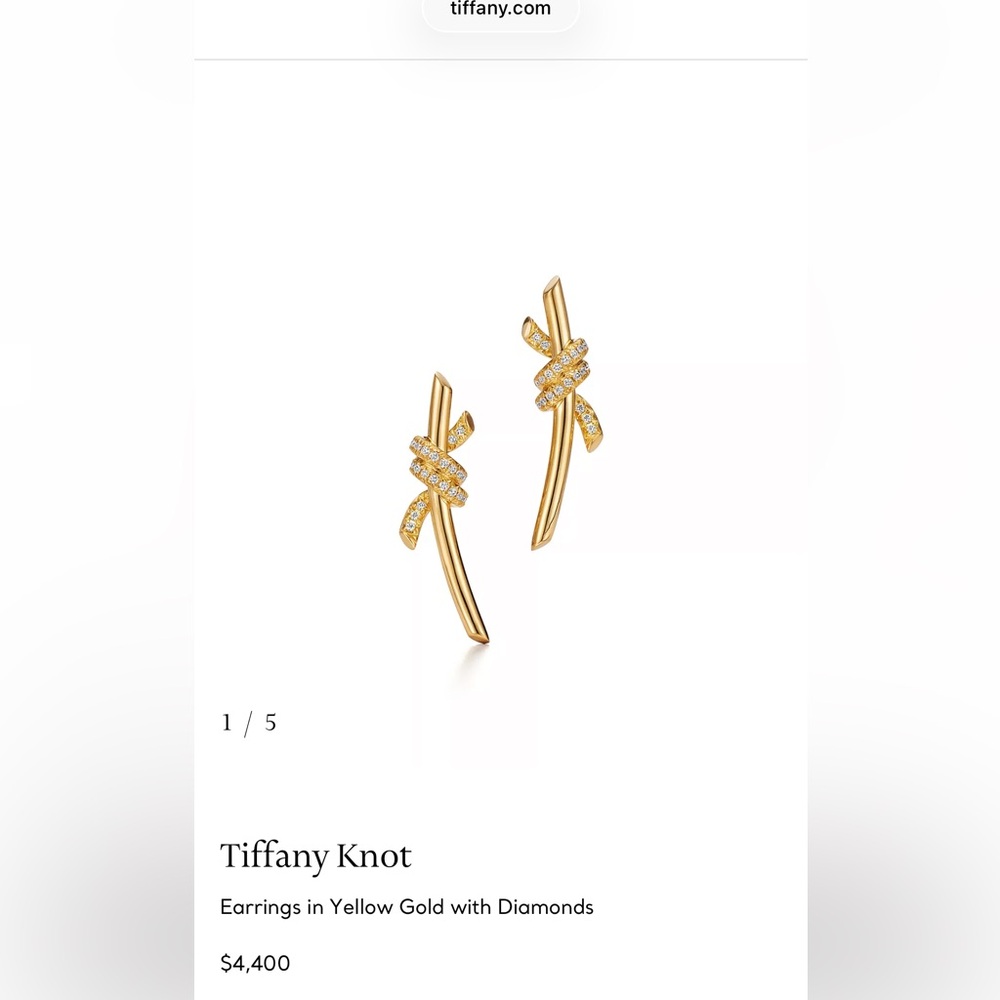 Authentic Tiffany Knot Yellow Gold and Diamond Earrings-New in Box! Make Offer